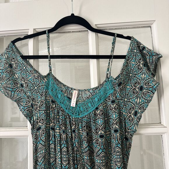 Xhilaration Cold Shoulder Maxi Sundress Womens Medium Paisley Green - Picture 1 of 10